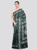 Pinkloom Green Handloom Silk Embroidered Katha Stitch Work Saree