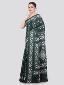 Pinkloom Green Handloom Silk Embroidered Katha Stitch Work Saree