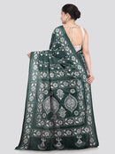 Pinkloom Green Handloom Silk Embroidered Katha Stitch Work Saree