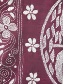 Pinkloom Wine Handloom Silk Embroidered Katha Stitch Work Saree