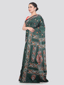 Pinkloom Green Handloom Silk Embroidered Katha Stitch Work Saree