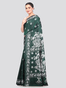 Pinkloom Green Handloom Silk Embroidered Katha Stitch Work Saree