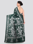 Pinkloom Green Handloom Silk Embroidered Katha Stitch Work Saree