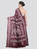Pinkloom Wine Handloom Silk Embroidered Katha Stitch Work Saree