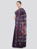 Pinkloom Blue Handloom Silk Embroidered Katha Stitch Work Saree