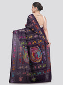 Pinkloom Blue Handloom Silk Embroidered Katha Stitch Work Saree