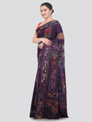 Pinkloom Blue Handloom Silk Embroidered Katha Stitch Work Saree