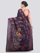 Pinkloom Blue Handloom Silk Embroidered Katha Stitch Work Saree