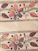 Pinkloom Beige Handloom Silk Embroidered Katha Stitch Work Saree