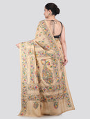 Pinkloom Beige Handloom Silk Embroidered Katha Stitch Work Saree