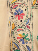 Pinkloom Beige Handloom Silk Embroidered Katha Stitch Work Saree