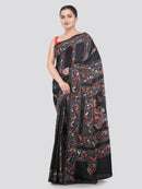 Pinkloom Black Handloom Silk Embroidered Katha Stitch Work Saree