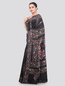 Pinkloom Black Handloom Silk Embroidered Katha Stitch Work Saree
