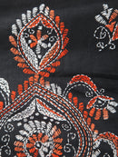 Pinkloom Black Handloom Silk Embroidered Katha Stitch Work Saree