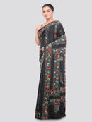Pinkloom Black Handloom Silk Embroidered Katha Stitch Work Saree