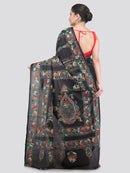Pinkloom Black Handloom Silk Embroidered Katha Stitch Work Saree