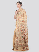 Pinkloom Beige Handloom Silk Embroidered Katha Stitch Work Saree