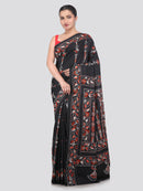 Pinkloom Deep Green Handloom Silk Embroidered Katha Stitch Work Saree