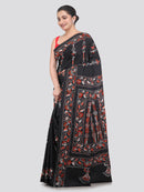 Pinkloom Deep Green Handloom Silk Embroidered Katha Stitch Work Saree