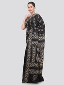 Pinkloom Black Handloom Silk Embroidered Katha Stitch Work Saree