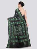Pinkloom Black Handloom Silk Embroidered Katha Stitch Work Saree