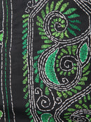 Pinkloom Black Handloom Silk Embroidered Katha Stitch Work Saree