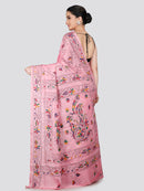 PinkLoom Women's Pink Embroidered Kantha Work Silk Saree