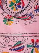 PinkLoom Women's Pink Embroidered Kantha Work Silk Saree