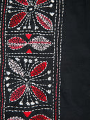 PinkLoom Women's Black Embroidered Kantha Work Silk Saree