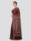 PinkLoom Women's Brown Embroidered Kantha Work Silk Saree