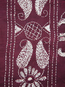 PinkLoom Women's Brown Embroidered Kantha Work Silk Saree