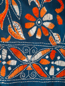 PinkLoom Women's Blue Embroidered Kantha Work Silk Saree