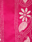 PinkLoom Women's Pink Embroidered Kantha Work Silk Saree