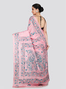 PinkLoom Women's Pink Embroidered Kantha Work Silk Saree