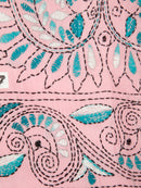 PinkLoom Women's Pink Embroidered Kantha Work Silk Saree