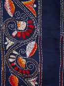 PinkLoom Women's Blue Embroidered Kantha Work Silk Saree