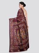 PinkLoom Women's Maroon Embroidered Kantha Work Silk Saree