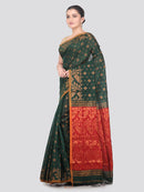 Pinkloom Green Handloom Cotton bleand Saree