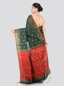 Pinkloom Green Handloom Cotton bleand Saree
