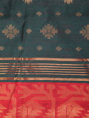 Pinkloom Green Handloom Cotton bleand Saree
