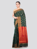 Pinkloom Green Handloom Cotton bleand Saree