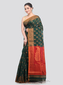 Pinkloom Green Handloom Cotton bleand Saree