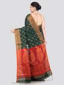 Pinkloom Green Handloom Cotton bleand Saree