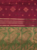 Pinkloom Maroon Handloom Cotton bleand Saree