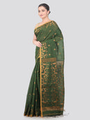 Pinkloom Green Handloom Cotton bleand Saree
