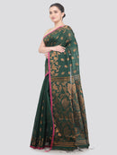 Pinkloom Green Handloom Cotton bleand Saree