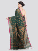 Pinkloom Green Handloom Cotton bleand Saree