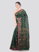 Pinkloom Green Handloom Cotton bleand Saree