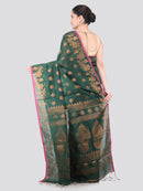 Pinkloom Green Handloom Cotton bleand Saree