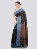 Pinkloom Black Handloom Cotton bleand Saree